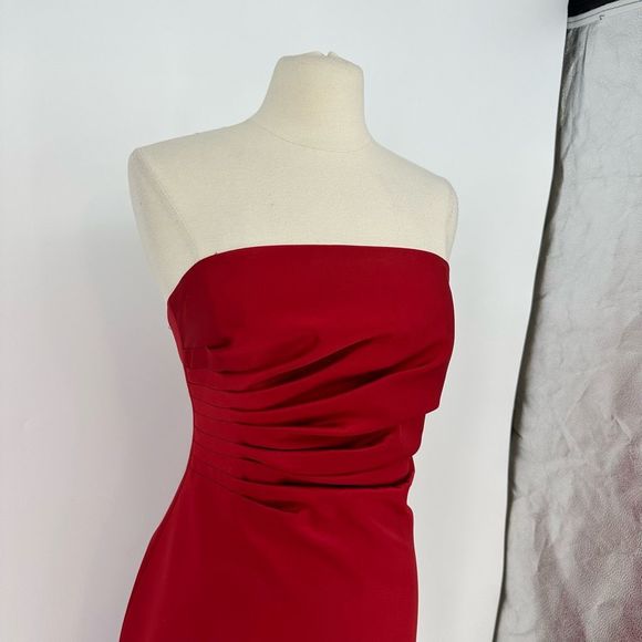Cache Y2K Strapless Satin Gown Dress Red Formal Cocktail Maxi Long Holiday Size - Picture 5 of 9
